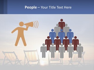 Two Chairs Sitting On A Beach With The Sun Setting In The Background PowerPoint Template