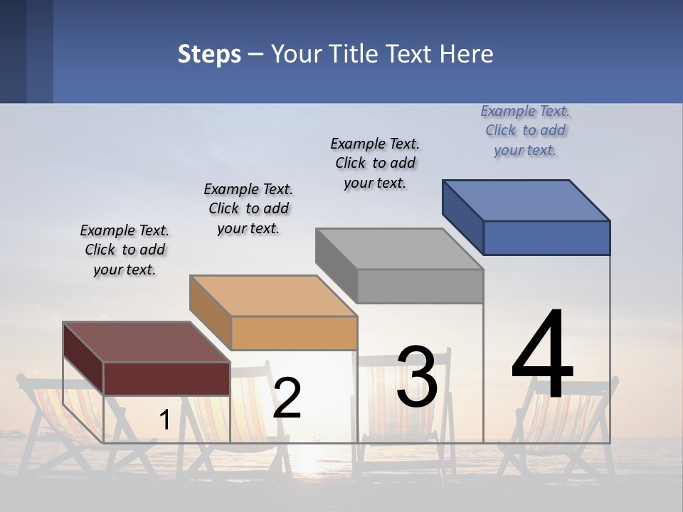 Two Chairs Sitting On A Beach With The Sun Setting In The Background PowerPoint Template