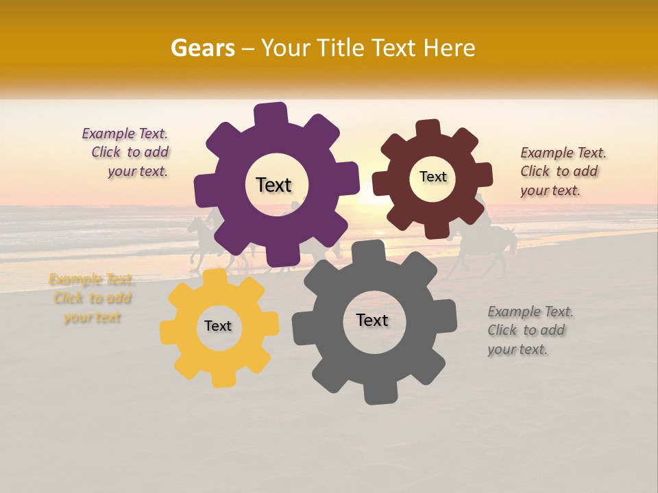 A Group Of People Riding Horses On A Beach At Sunset PowerPoint Template