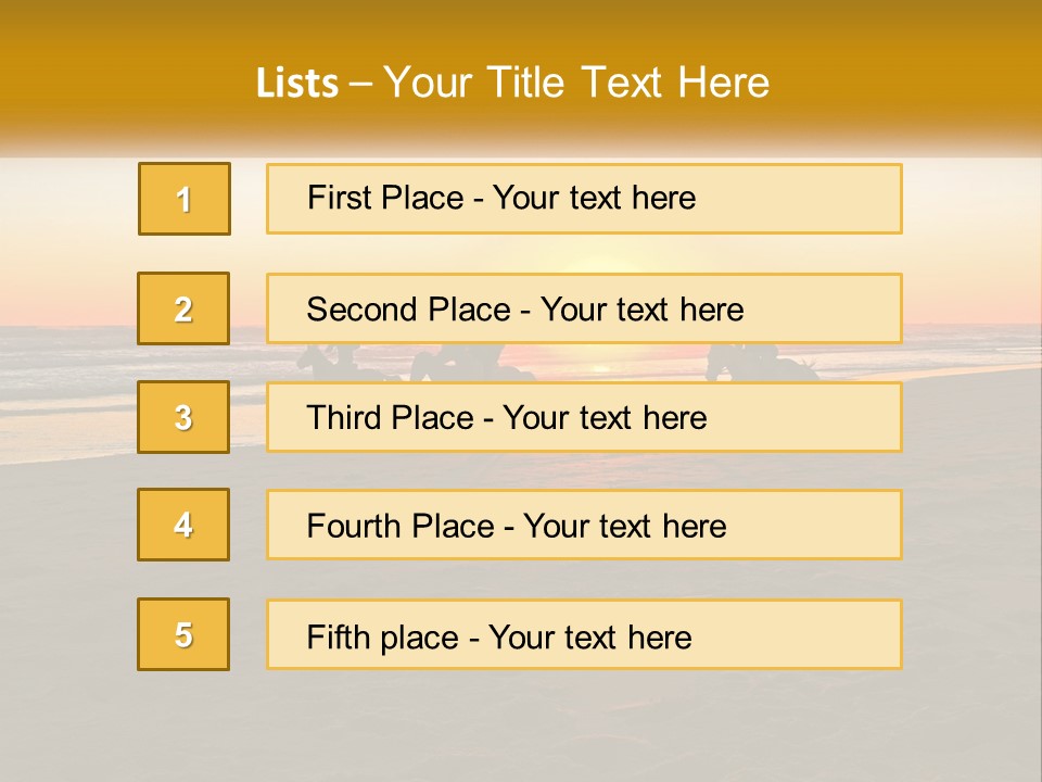 A Group Of People Riding Horses On A Beach At Sunset PowerPoint Template
