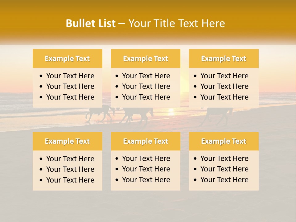 A Group Of People Riding Horses On A Beach At Sunset PowerPoint Template