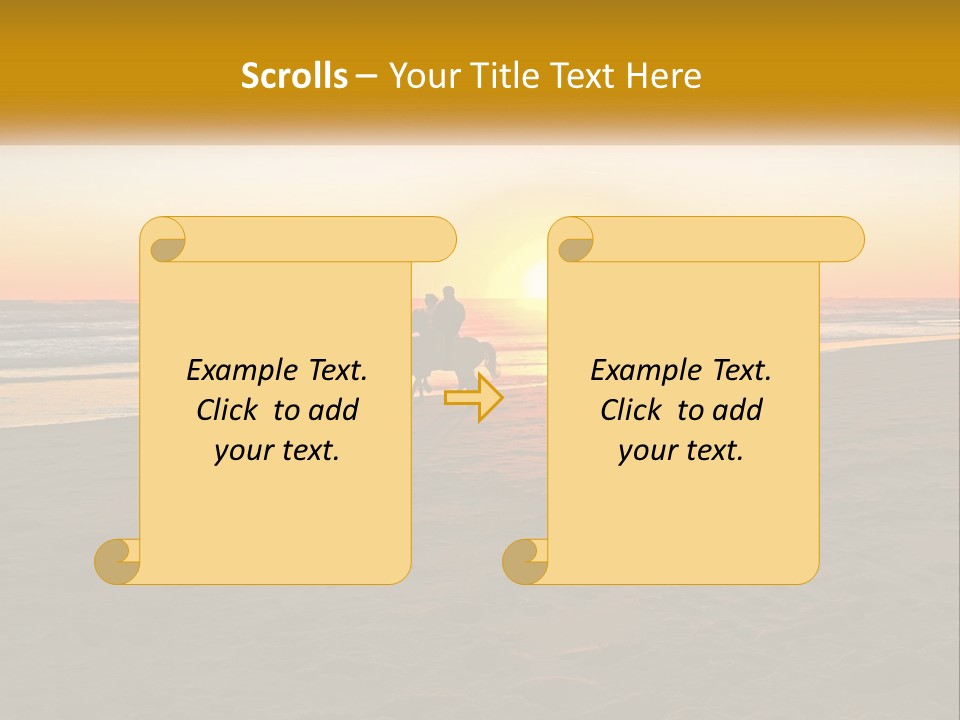 A Group Of People Riding Horses On A Beach At Sunset PowerPoint Template