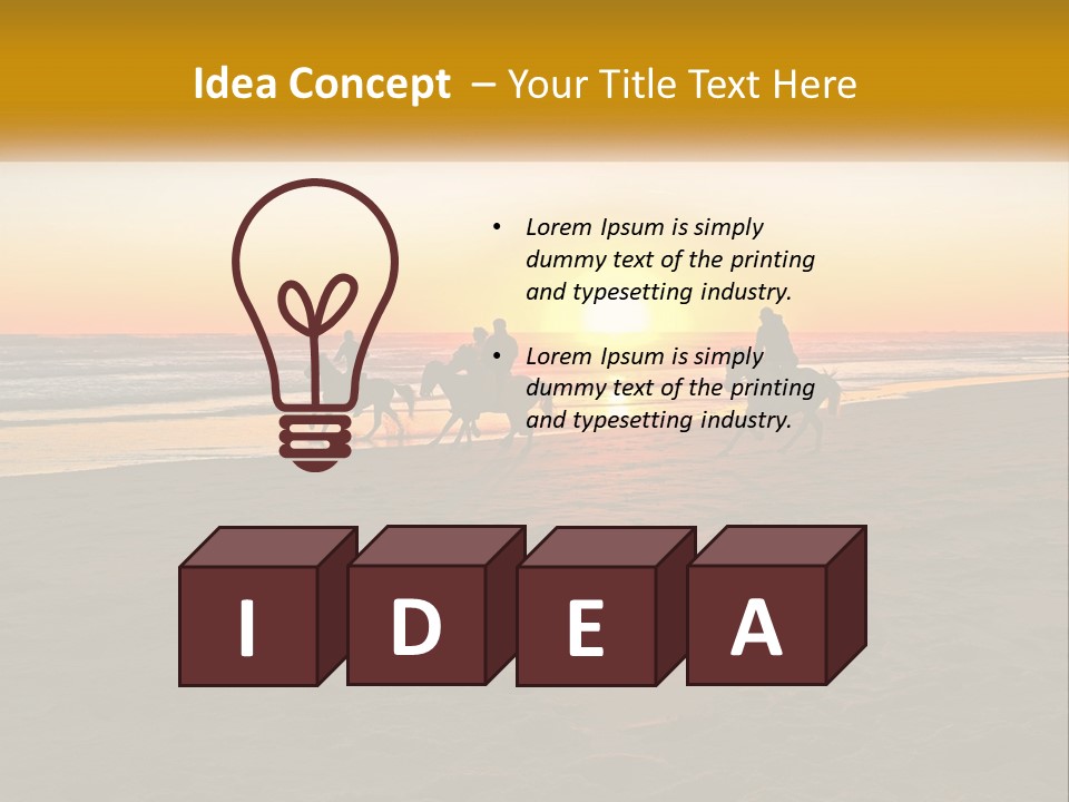A Group Of People Riding Horses On A Beach At Sunset PowerPoint Template