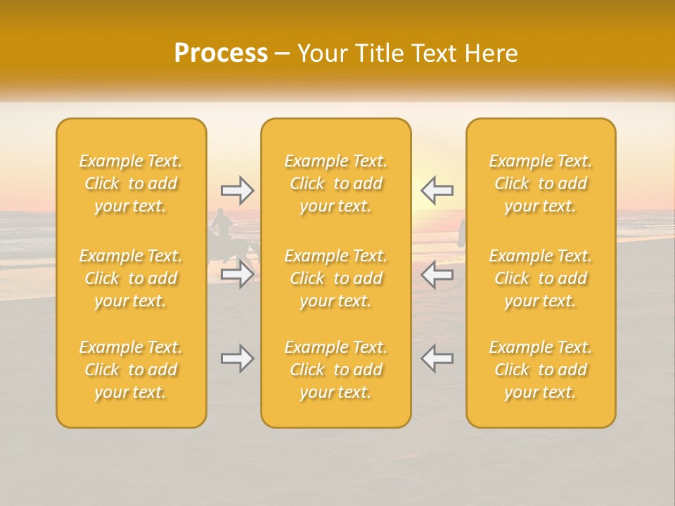 A Group Of People Riding Horses On A Beach At Sunset PowerPoint Template
