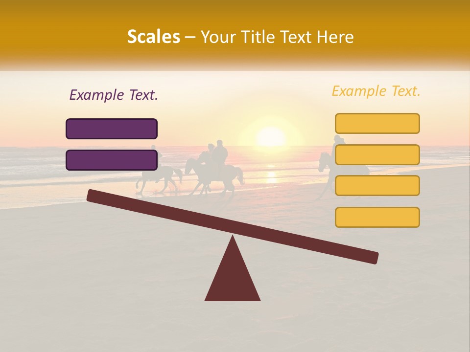 A Group Of People Riding Horses On A Beach At Sunset PowerPoint Template