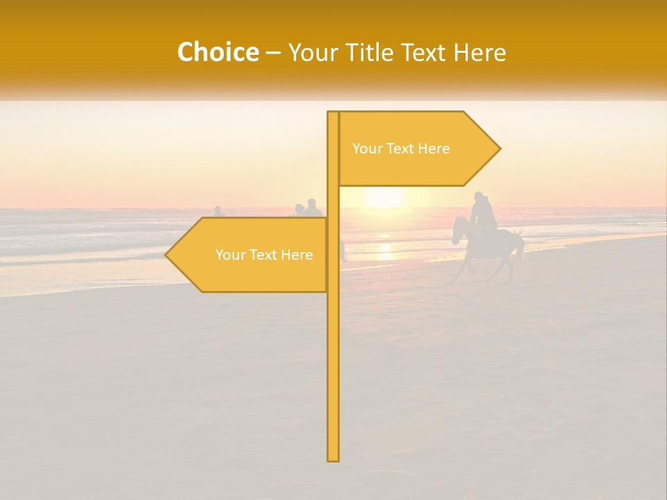 A Group Of People Riding Horses On A Beach At Sunset PowerPoint Template