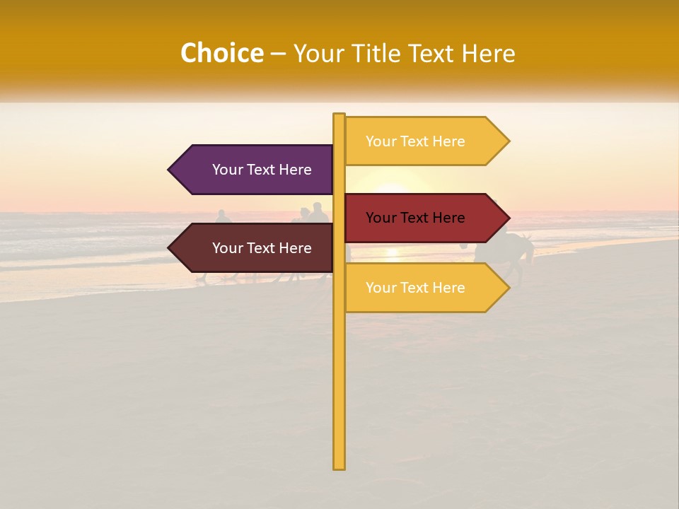 A Group Of People Riding Horses On A Beach At Sunset PowerPoint Template