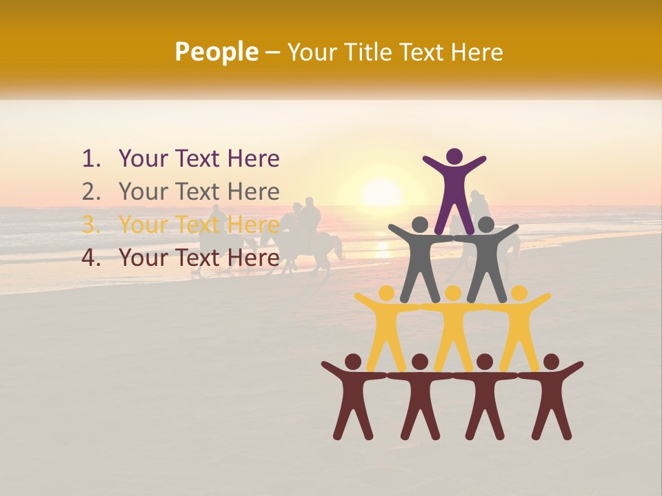 A Group Of People Riding Horses On A Beach At Sunset PowerPoint Template