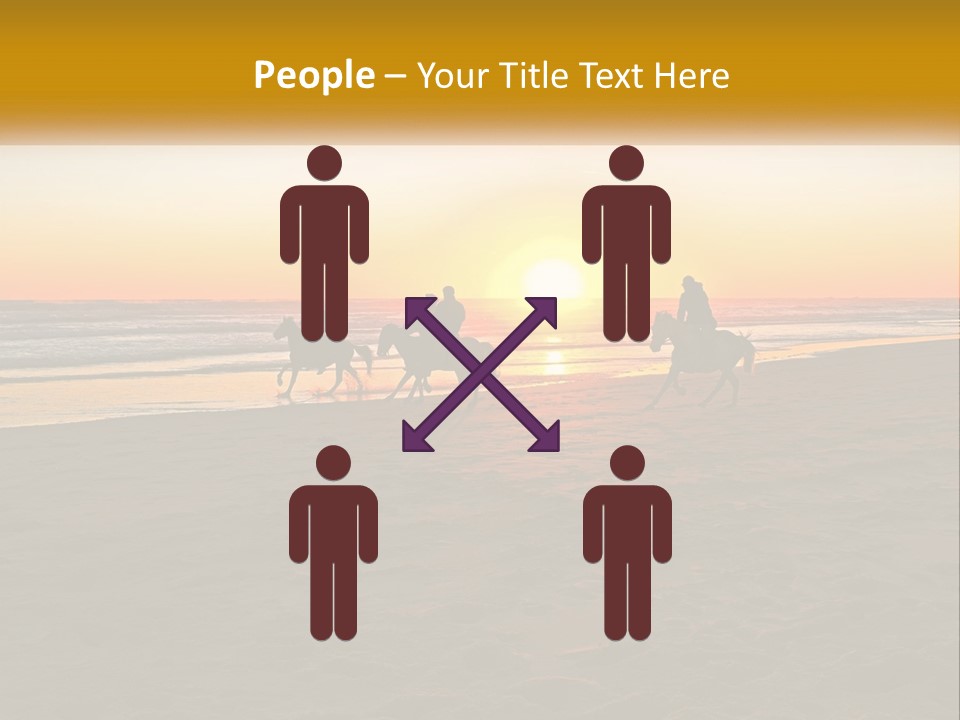 A Group Of People Riding Horses On A Beach At Sunset PowerPoint Template