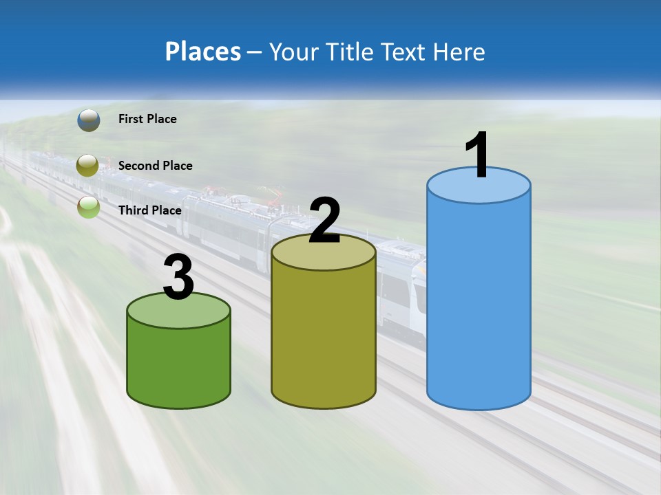 A Train Traveling Down A Track With Trees In The Background PowerPoint Template