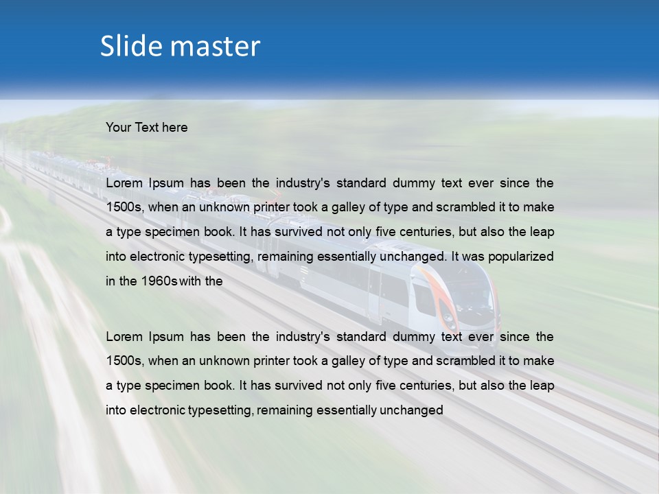 A Train Traveling Down A Track With Trees In The Background PowerPoint Template