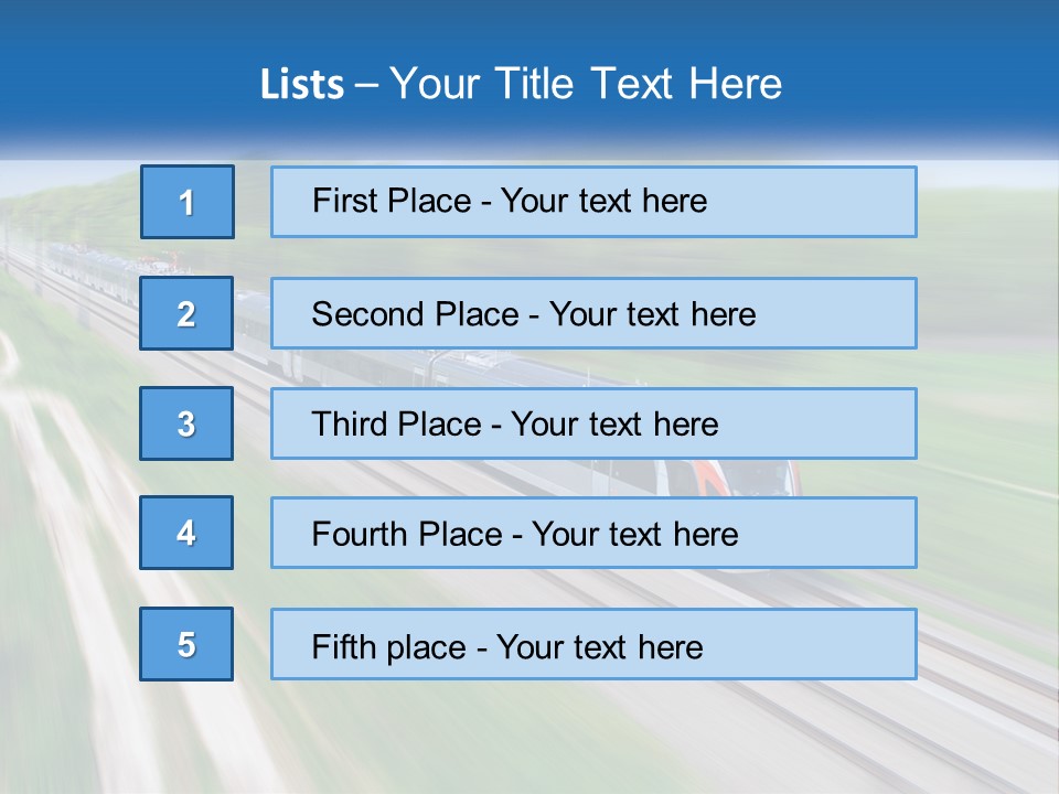 A Train Traveling Down A Track With Trees In The Background PowerPoint Template