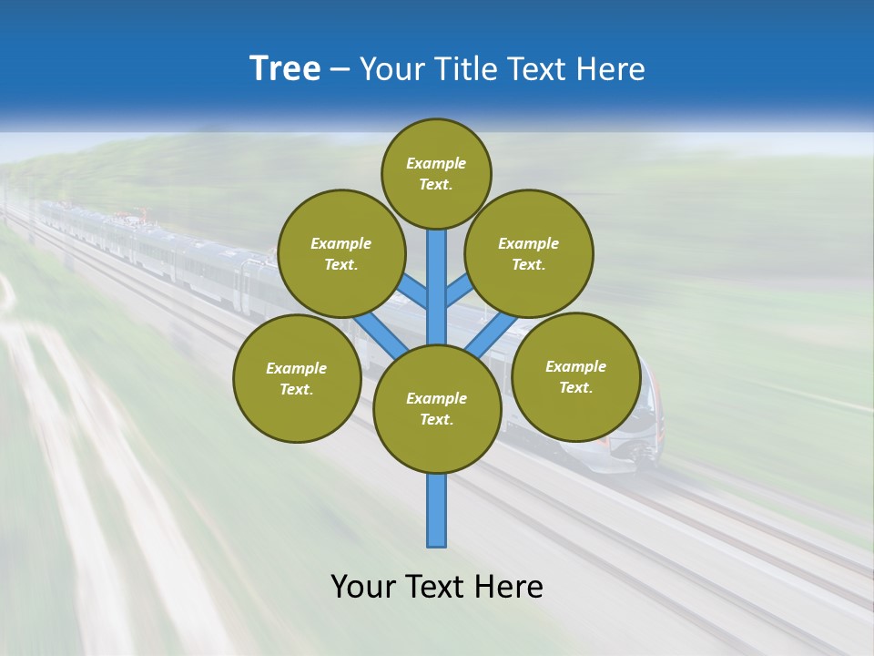 A Train Traveling Down A Track With Trees In The Background PowerPoint Template