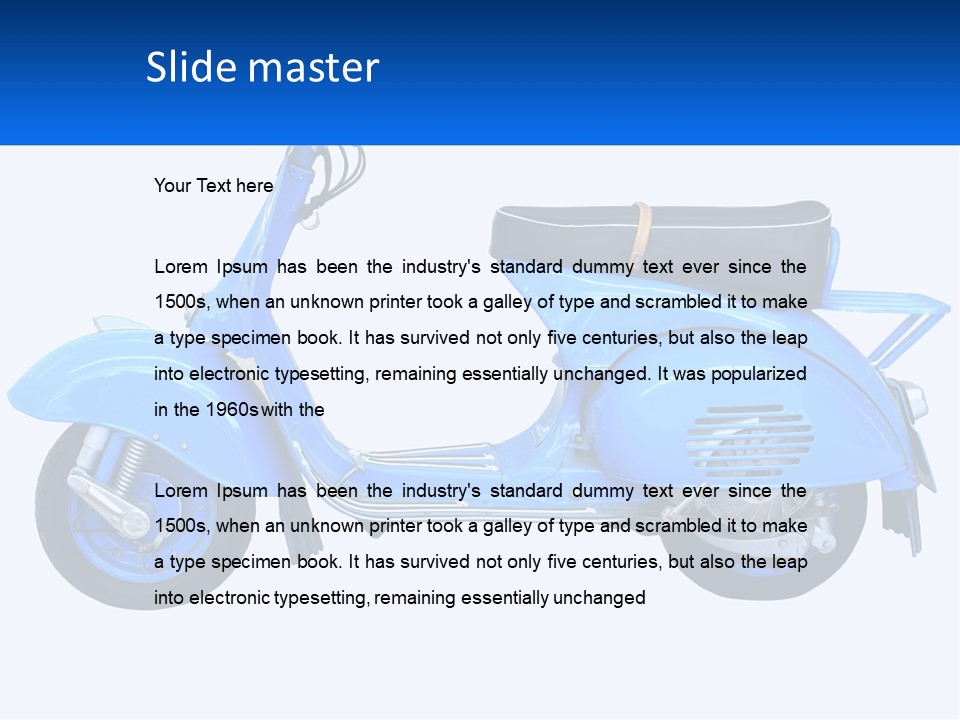 A Blue Motor Scooter With A Black Seat PowerPoint Template