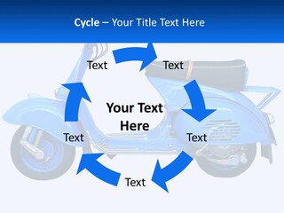 A Blue Motor Scooter With A Black Seat PowerPoint Template