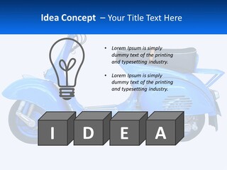 A Blue Motor Scooter With A Black Seat PowerPoint Template