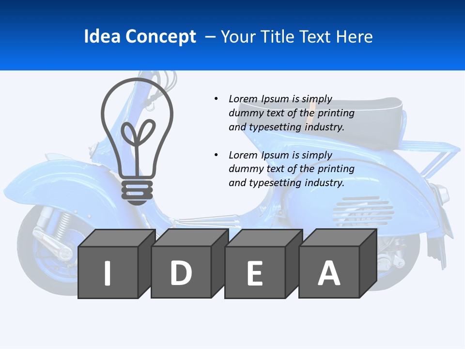 A Blue Motor Scooter With A Black Seat PowerPoint Template