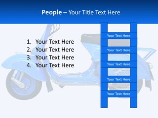 A Blue Motor Scooter With A Black Seat PowerPoint Template