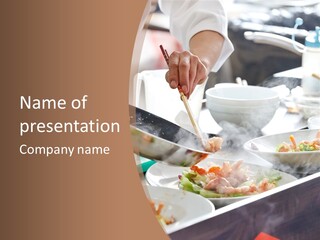 A Person Cooking Food On A Grill With Chopsticks PowerPoint Template