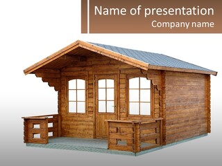 A Small Wooden Cabin With Windows And A Porch PowerPoint Template