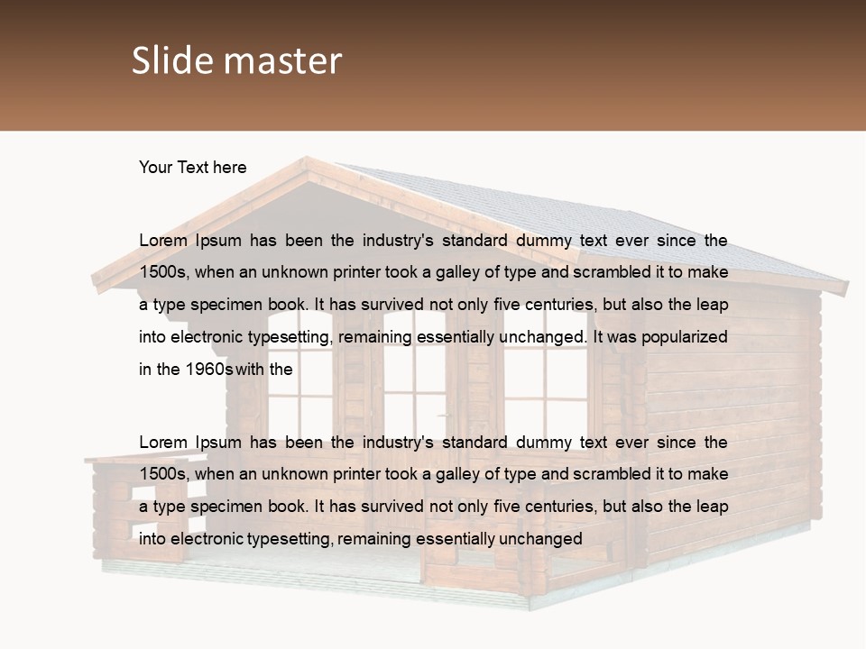 A Small Wooden Cabin With Windows And A Porch PowerPoint Template