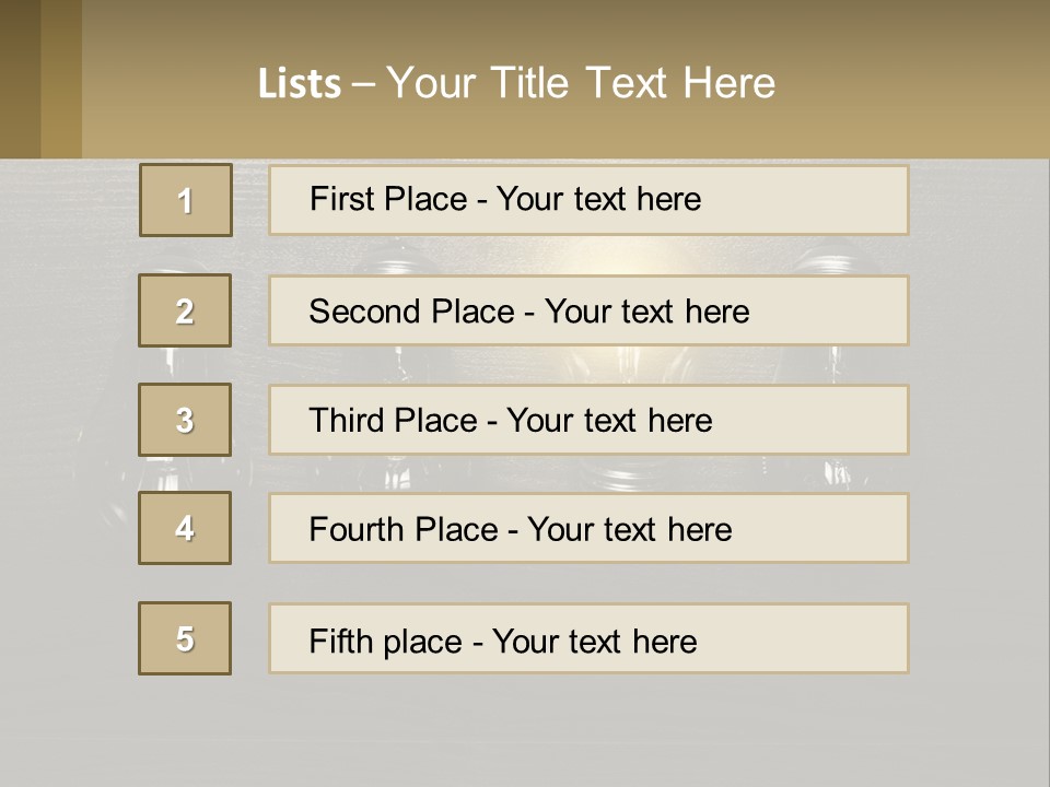 A Group Of Light Bulbs Sitting On Top Of A Wooden Table PowerPoint Template
