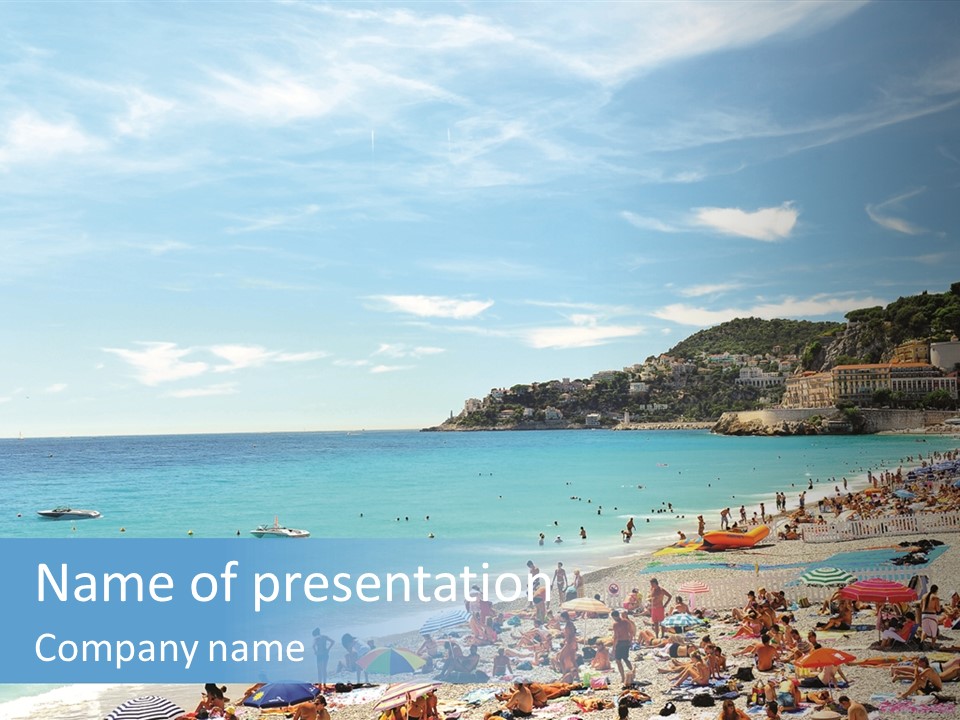 A Crowded Beach With Many People On It PowerPoint Template