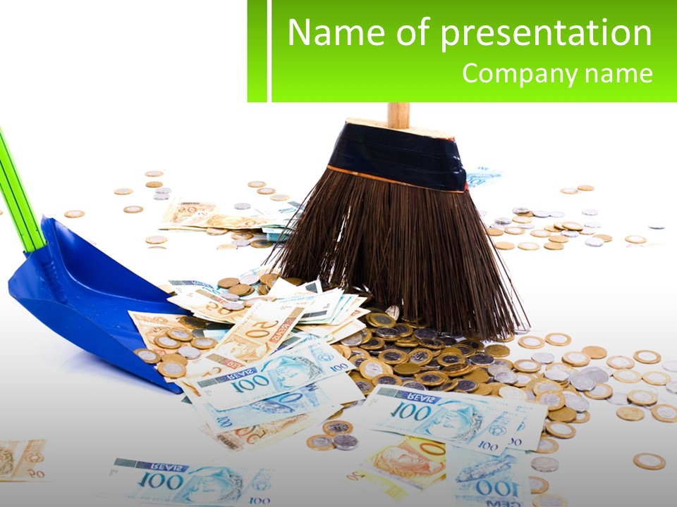 A Broom And Some Money On A Table PowerPoint Template