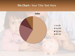 A Man And A Little Girl Putting A Piggy Bank Into A Piggy Bank PowerPoint Template