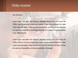 A Man Holding Up A Piece Of Metal In Front Of His Face PowerPoint Template