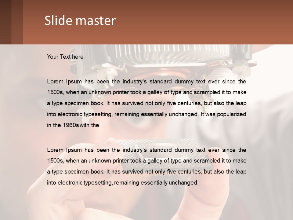 A Man Holding Up A Piece Of Metal In Front Of His Face PowerPoint Template