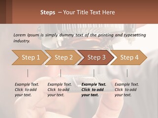 A Man Holding Up A Piece Of Metal In Front Of His Face PowerPoint Template