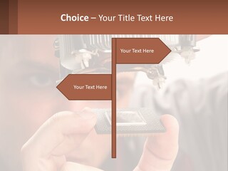 A Man Holding Up A Piece Of Metal In Front Of His Face PowerPoint Template