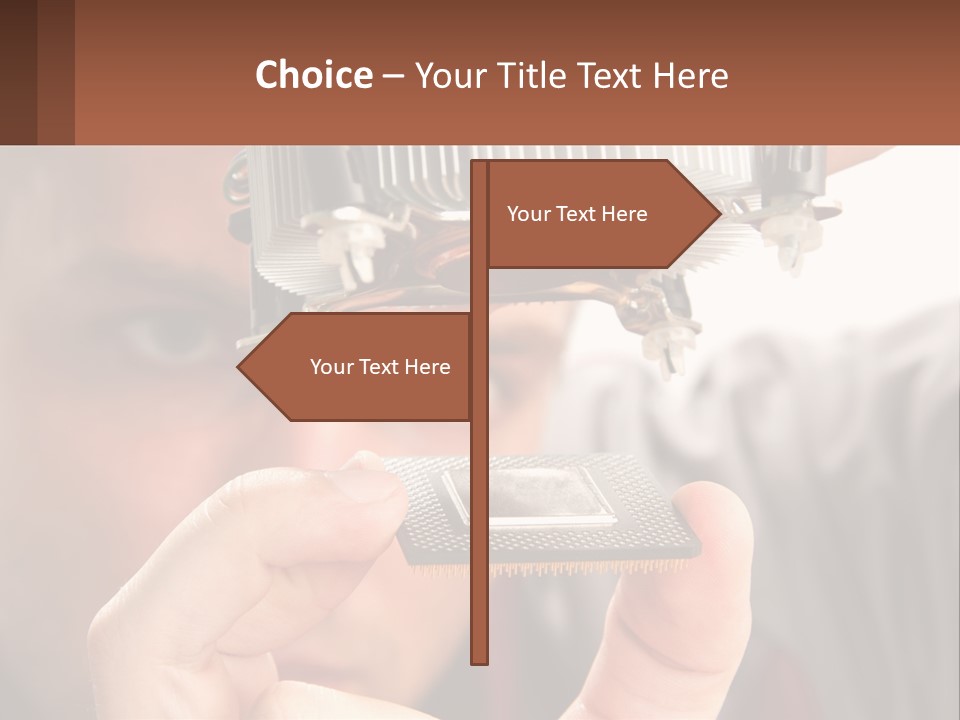 A Man Holding Up A Piece Of Metal In Front Of His Face PowerPoint Template