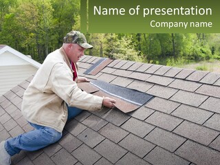 A Man Laying On The Roof Of A House PowerPoint Template