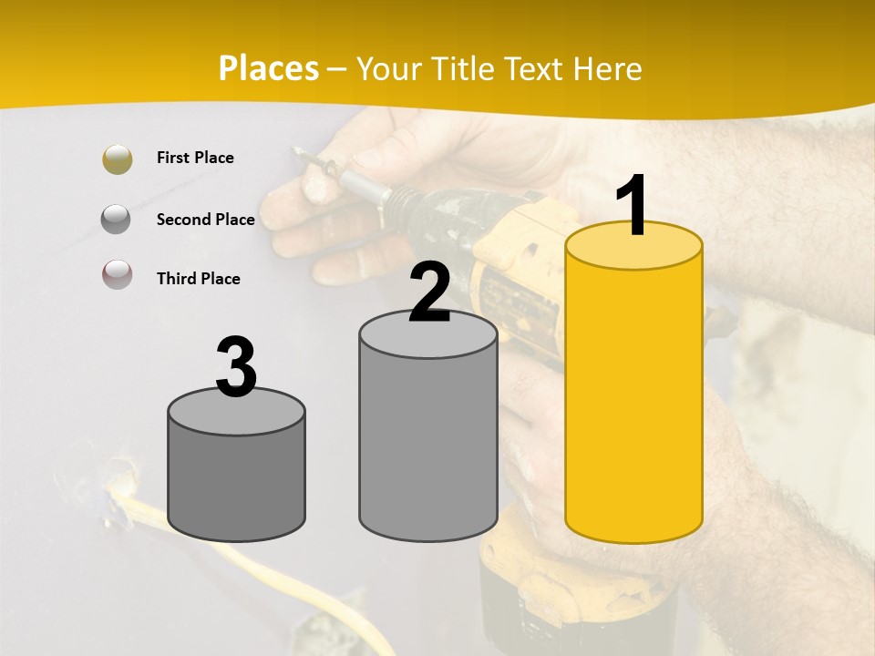 A Man Is Using A Power Drill On A Wall PowerPoint Template