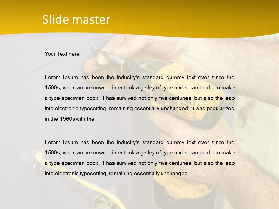 A Man Is Using A Power Drill On A Wall PowerPoint Template