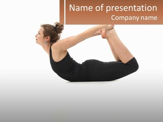 A Woman Doing A Yoga Pose With A Name Plate PowerPoint Template