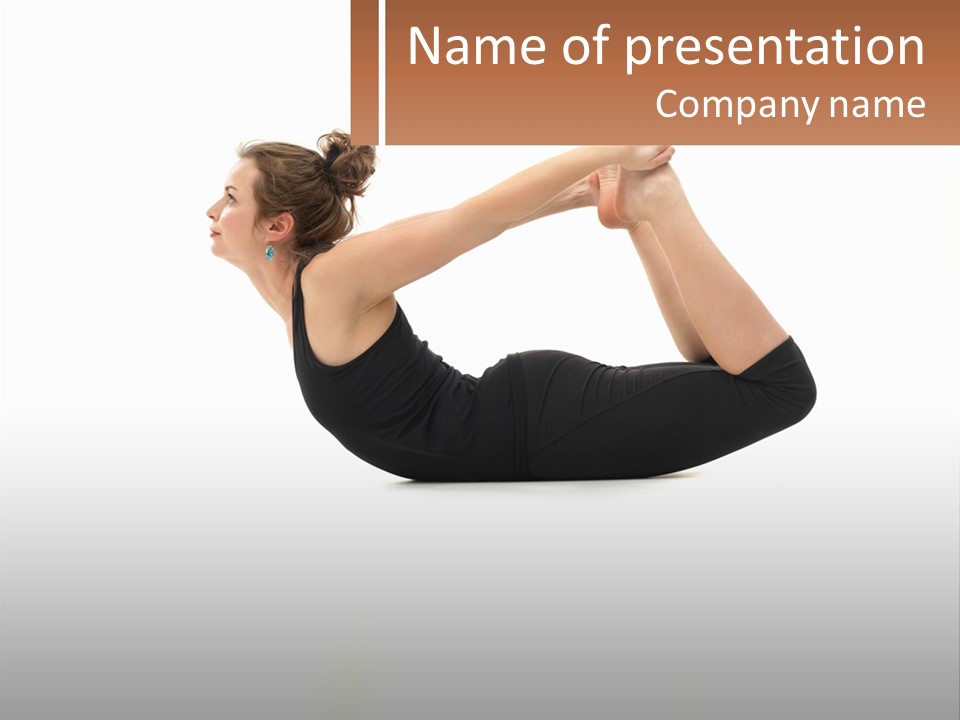 A Woman Doing A Yoga Pose With A Name Plate PowerPoint Template