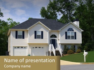A White House With A Brown Sign In Front Of It PowerPoint Template