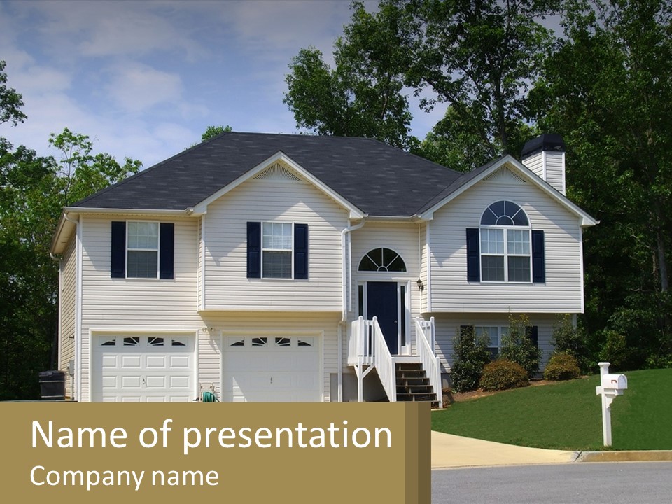 A White House With A Brown Sign In Front Of It PowerPoint Template