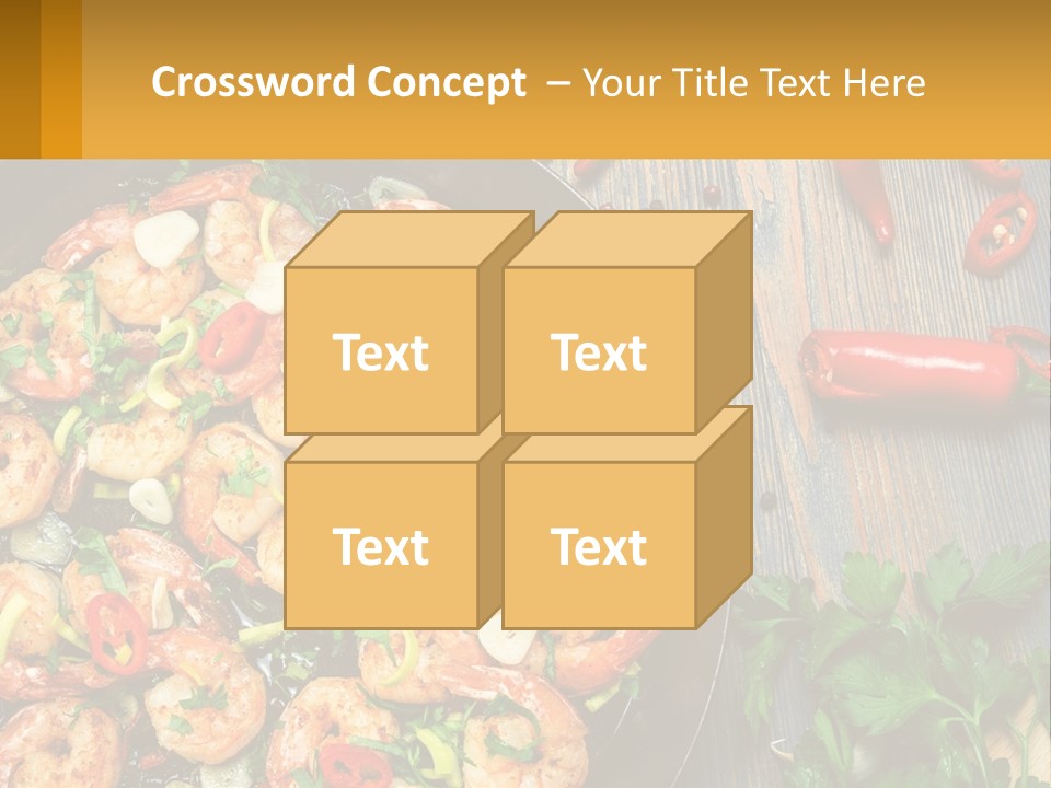 A Pan Filled With Shrimp And Vegetables On Top Of A Wooden Table PowerPoint Template
