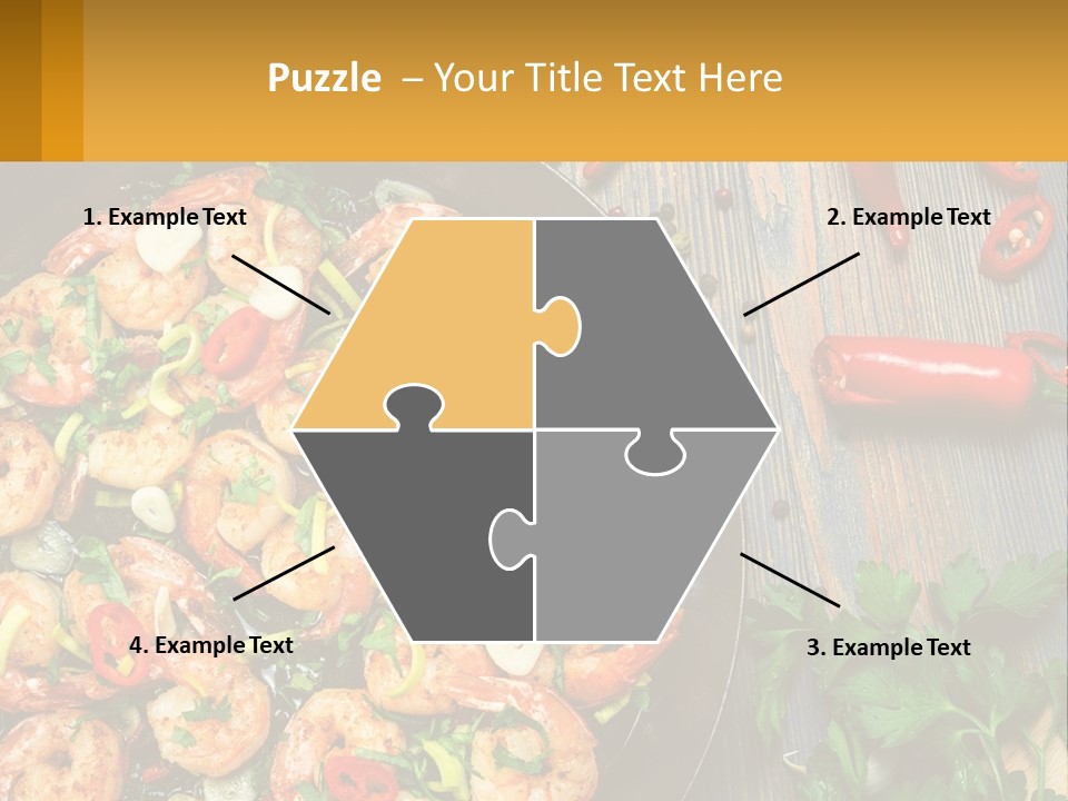 A Pan Filled With Shrimp And Vegetables On Top Of A Wooden Table PowerPoint Template