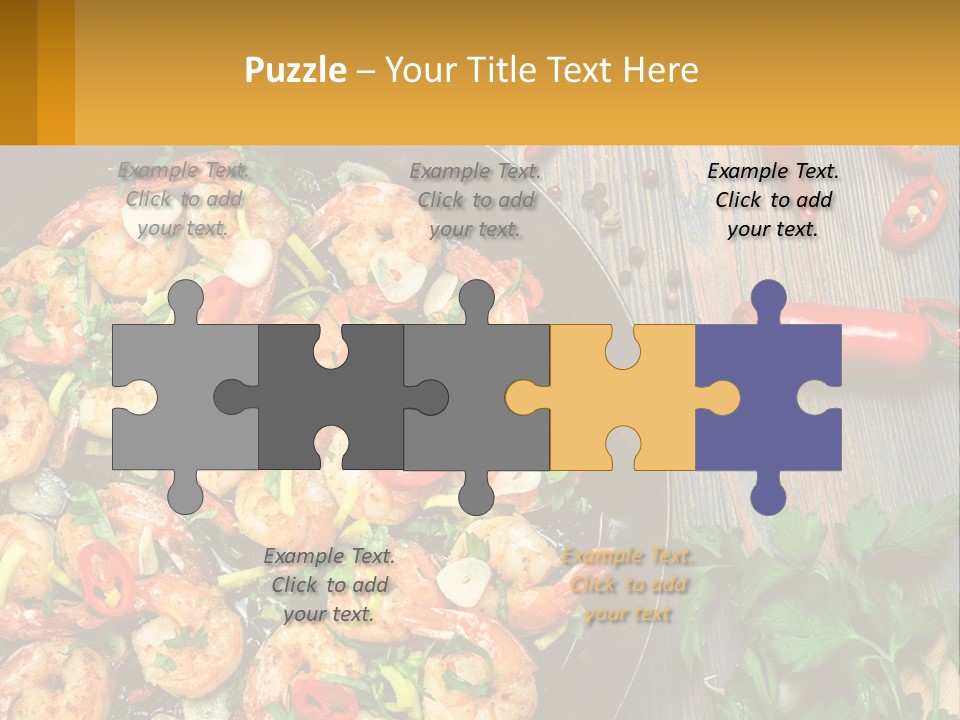 A Pan Filled With Shrimp And Vegetables On Top Of A Wooden Table PowerPoint Template