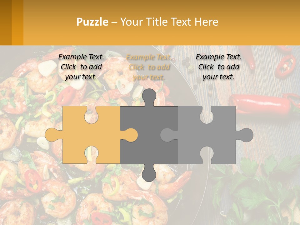 A Pan Filled With Shrimp And Vegetables On Top Of A Wooden Table PowerPoint Template