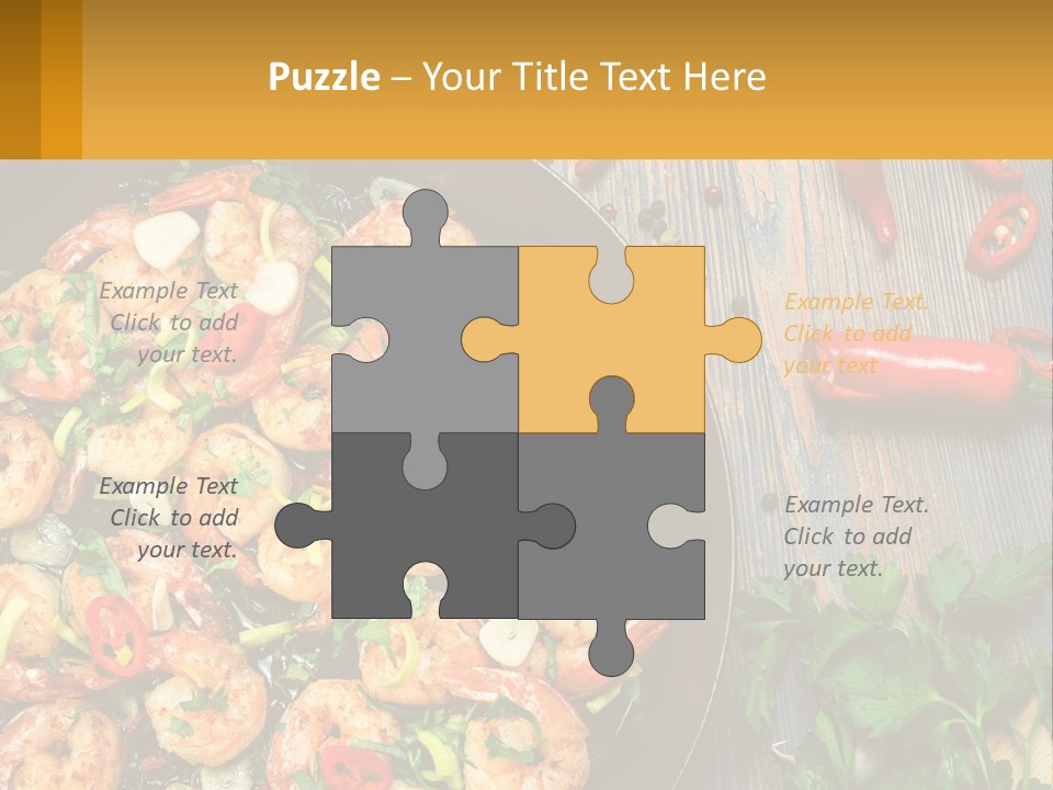A Pan Filled With Shrimp And Vegetables On Top Of A Wooden Table PowerPoint Template