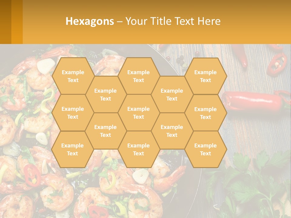 A Pan Filled With Shrimp And Vegetables On Top Of A Wooden Table PowerPoint Template