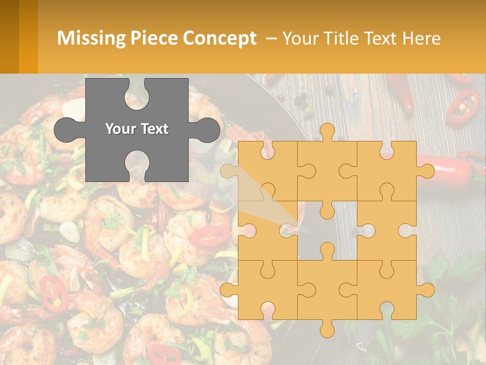 A Pan Filled With Shrimp And Vegetables On Top Of A Wooden Table PowerPoint Template