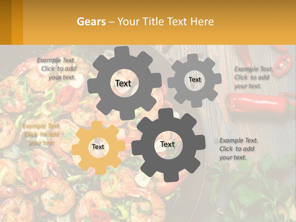 A Pan Filled With Shrimp And Vegetables On Top Of A Wooden Table PowerPoint Template