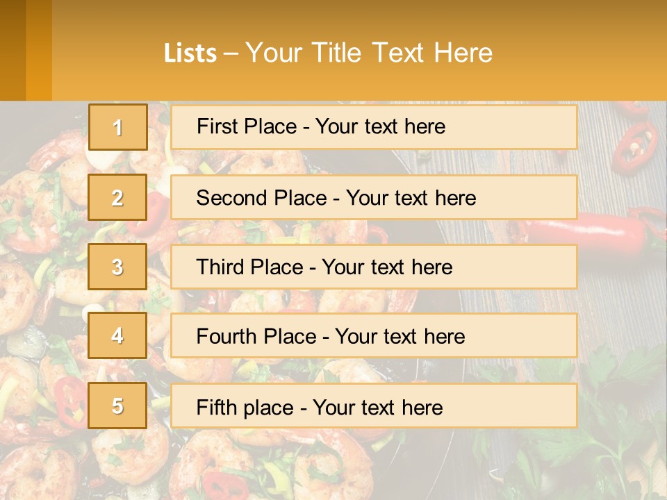 A Pan Filled With Shrimp And Vegetables On Top Of A Wooden Table PowerPoint Template